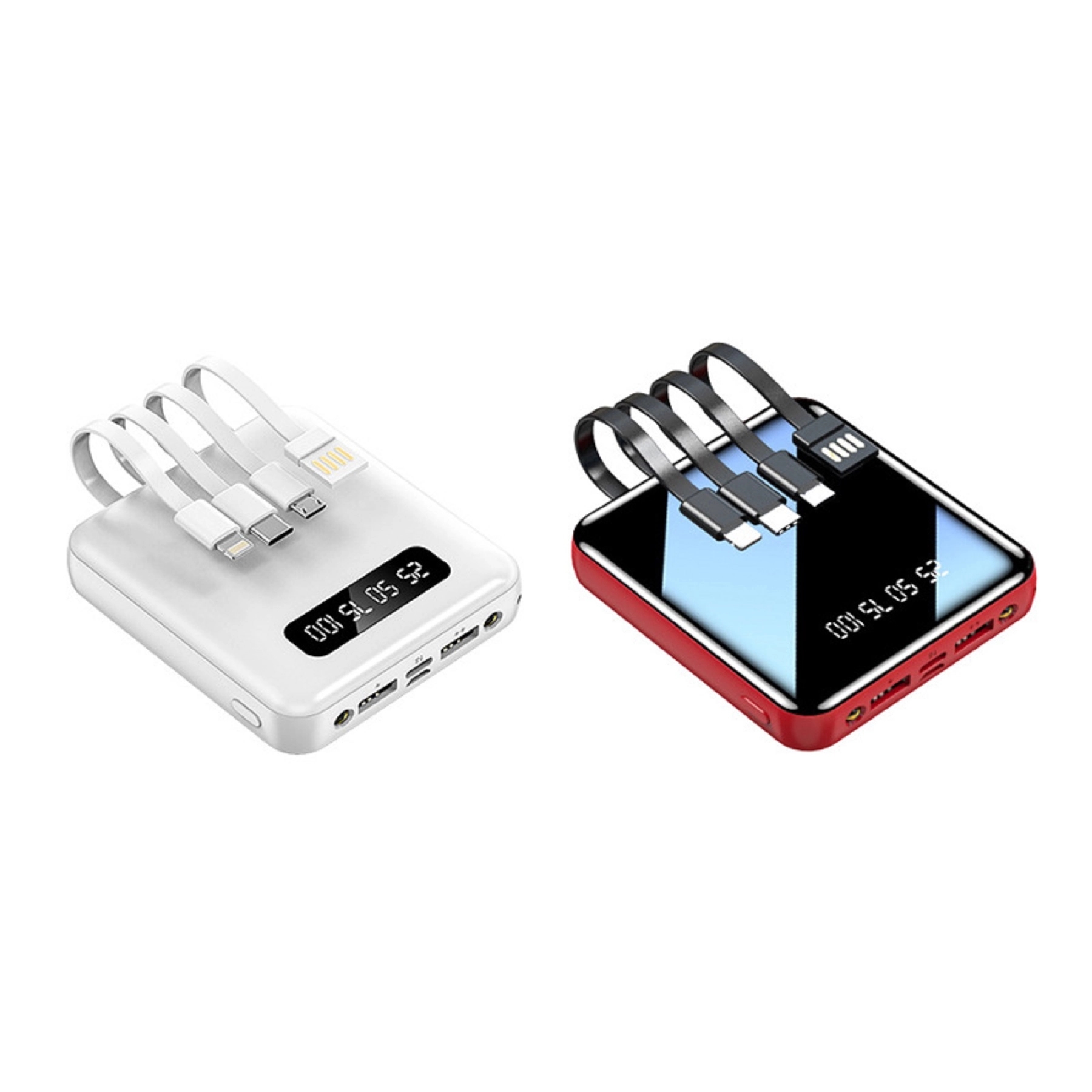 10000 mAh Square Mirror Power Bank with Built-in Cable 4