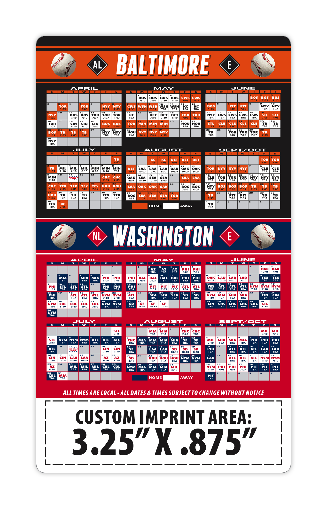 Magnet Sport Schedules - 3.5x6 Baseball Round Corners - 25 mil. 3