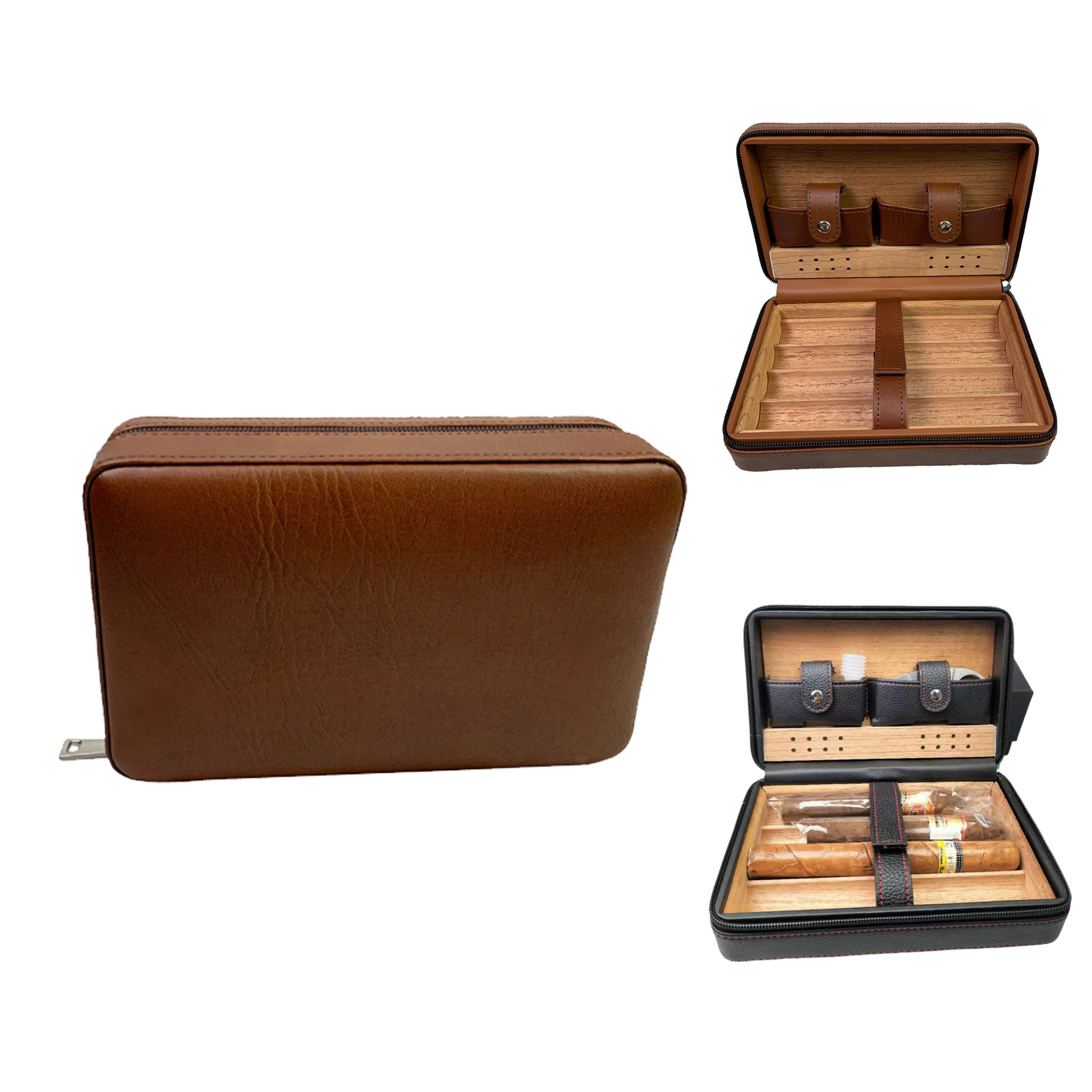 4-Finger Portable Travel Leather Cigar Case-Ocean 3