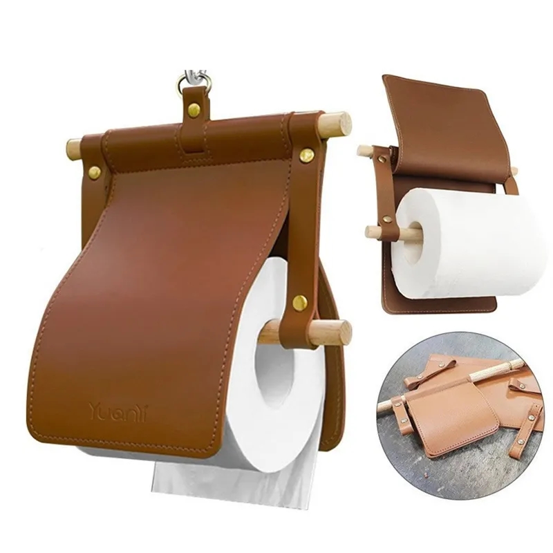 Wood and Leather Toilet Paper Holder 4