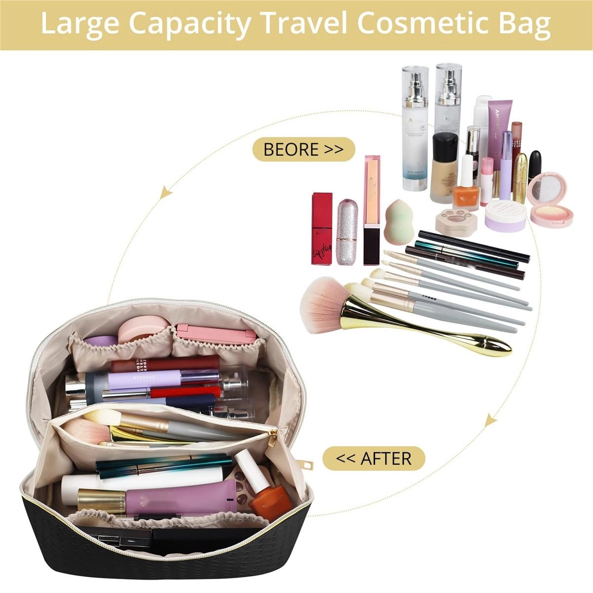 Portable PU Leather Waterproof Cosmetic Bag 2