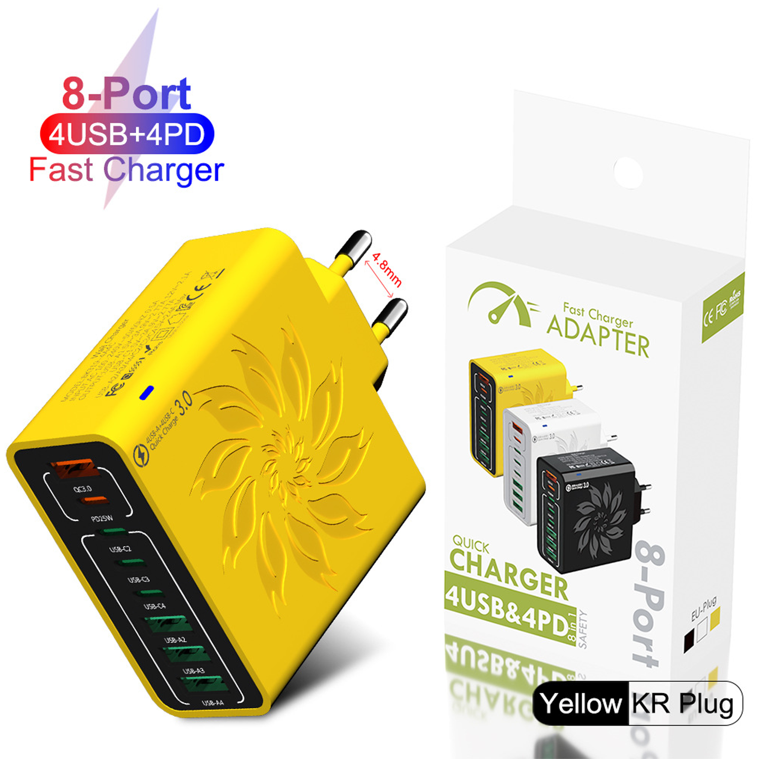 Ultra 150W 8-Port Charger:,4USB+4Type-C, QC5.0 Support 2