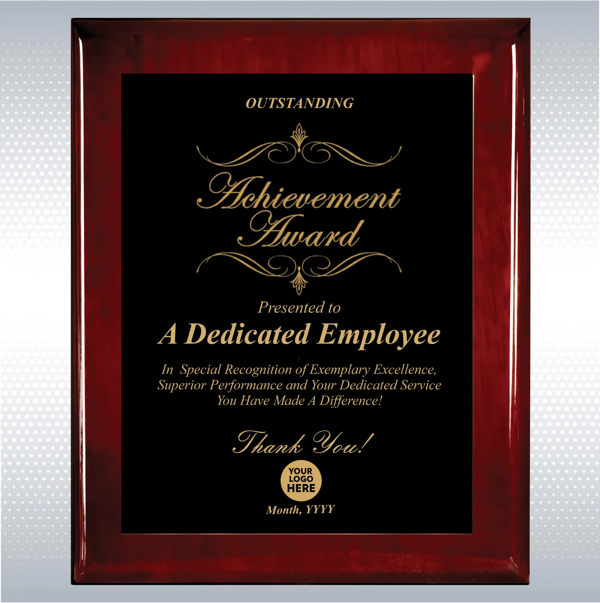 Rosewood Piano Wood Excellence Employee Recognition Plaque 20