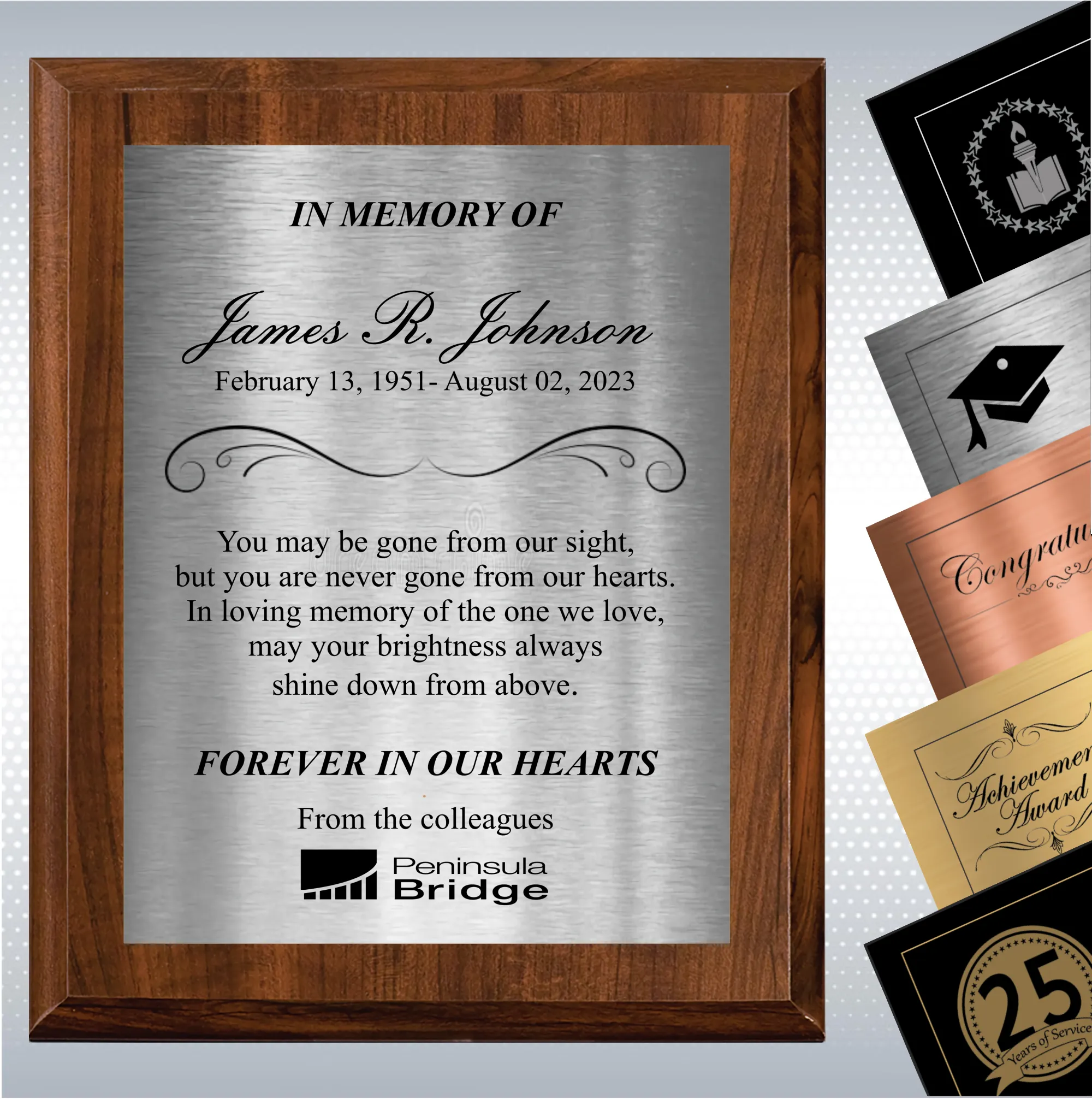Cherry Finish Personalized Memorial Gift Aaward 19