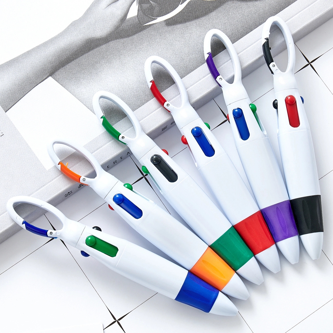 4 Color Ballpoint Pen With Carabiner Clip 5