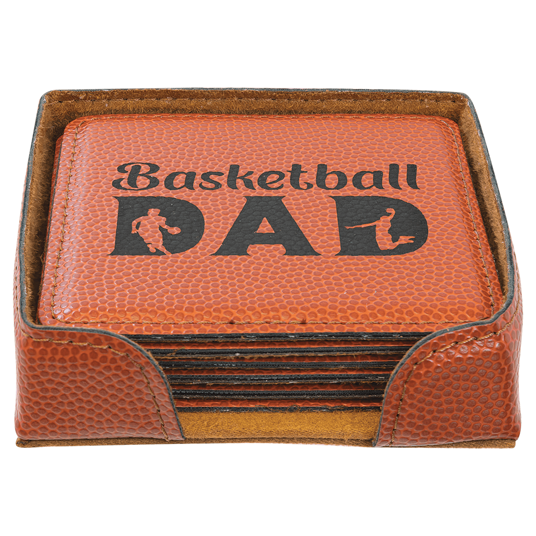4" x 4" Basketball Square Leatherette 6-Coaster Set 2