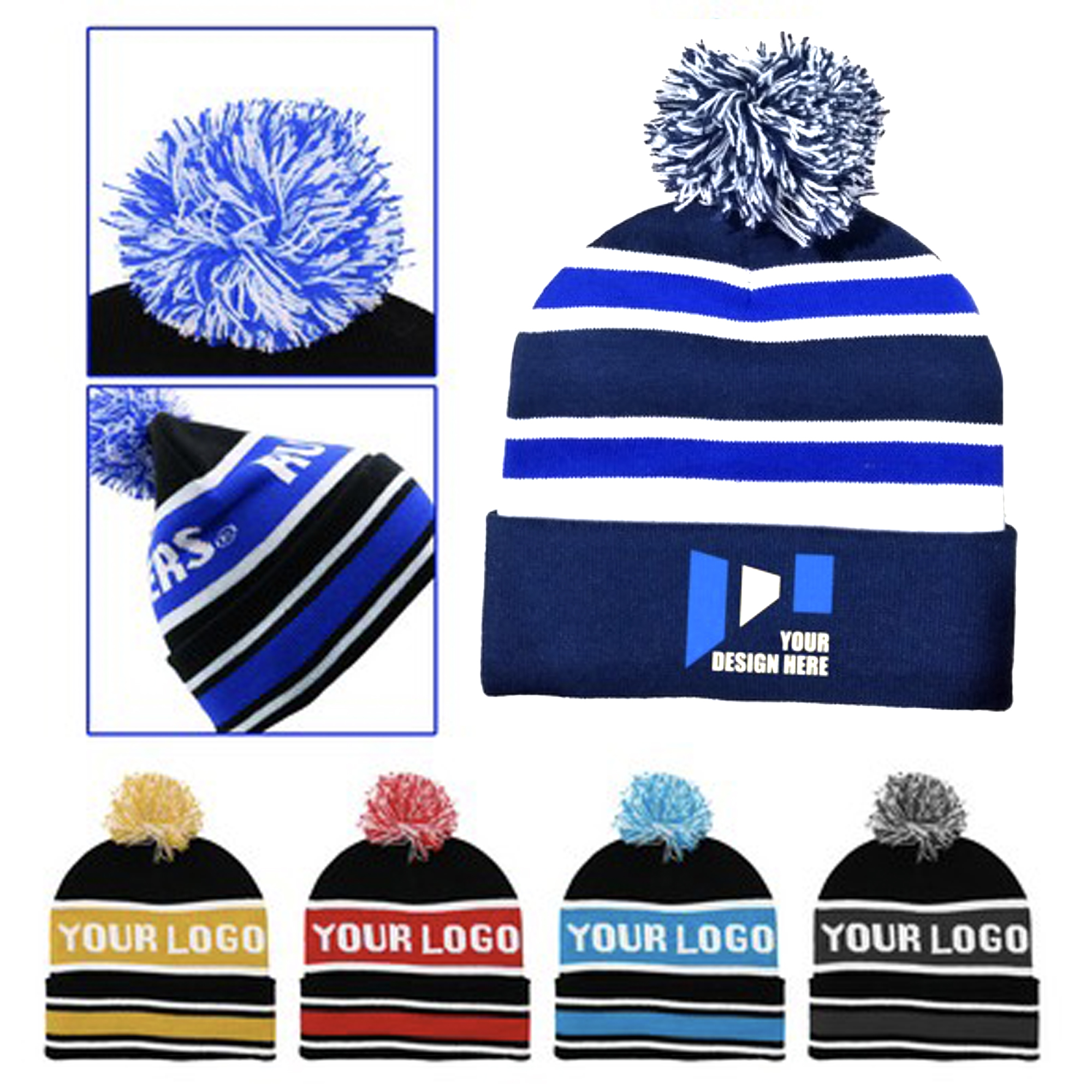 Premium Knit Pom Beanie with Cuff 2