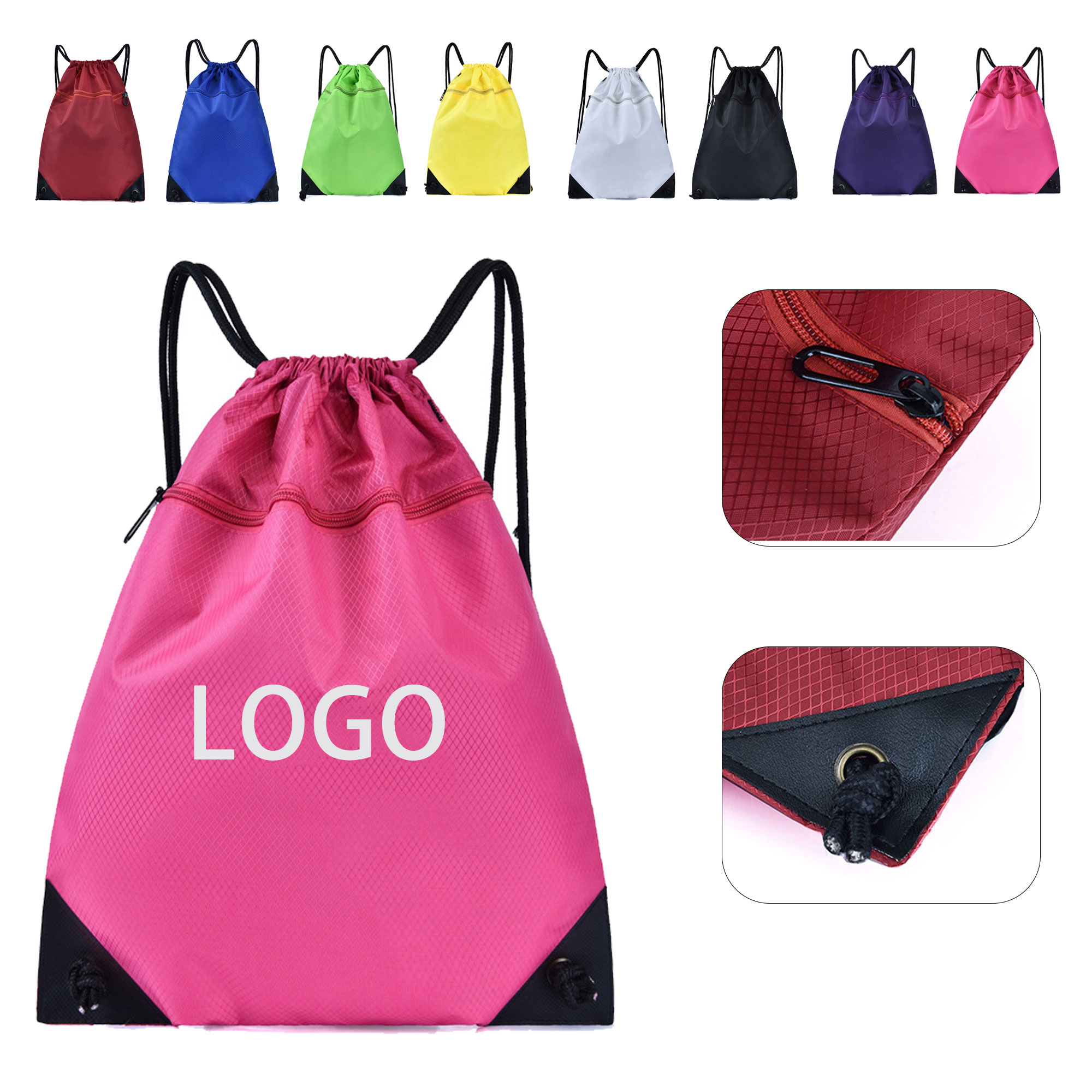 Oxford Cloth Zipper Drawstring Backpack 5