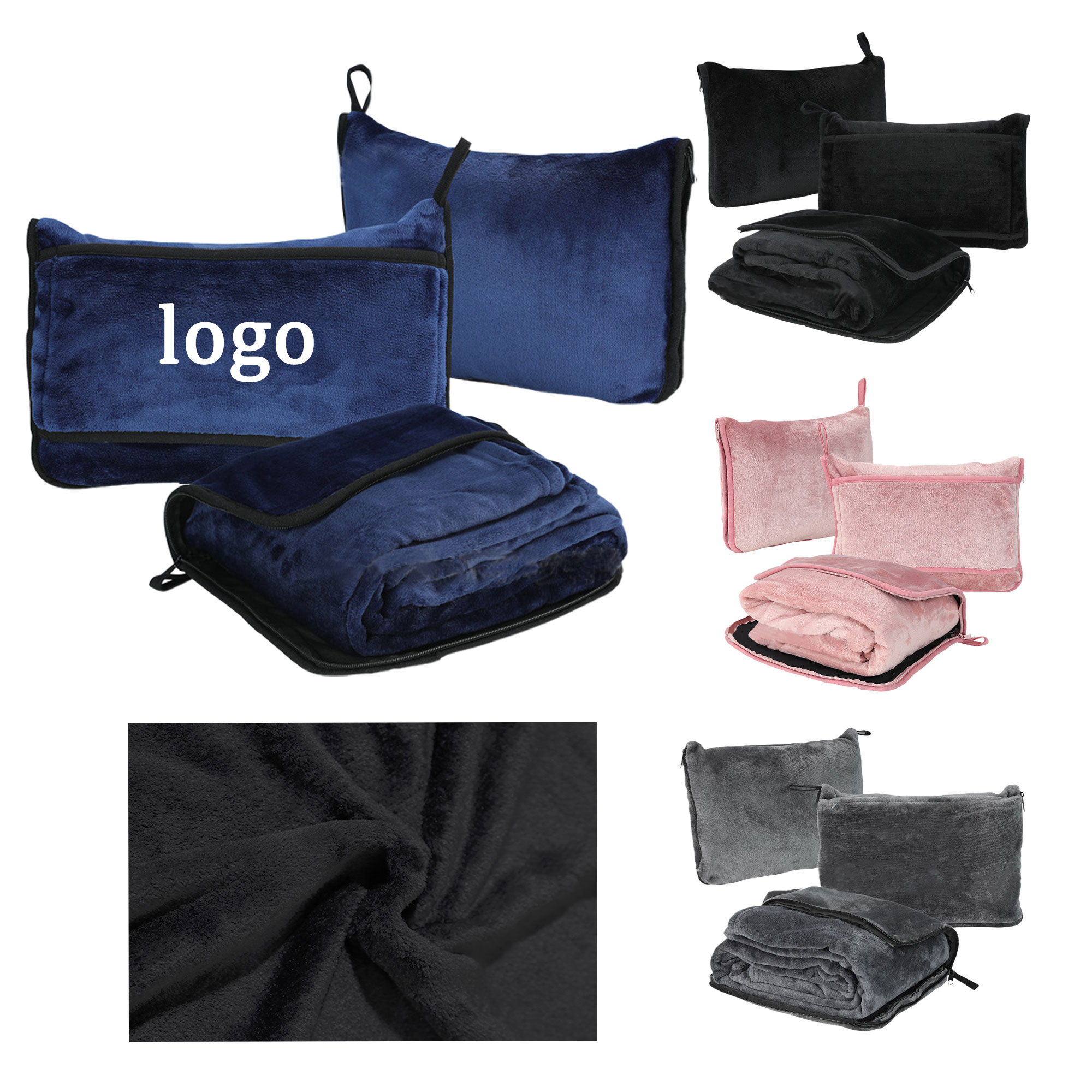 MOQ 30 Flannel Folding Travel Blanket Pillow 43.5"L x 61"W 1