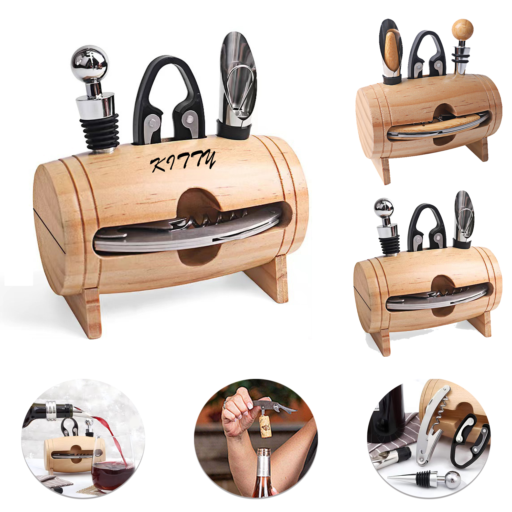 Bamboo 4-Piece Wine Tool Set
