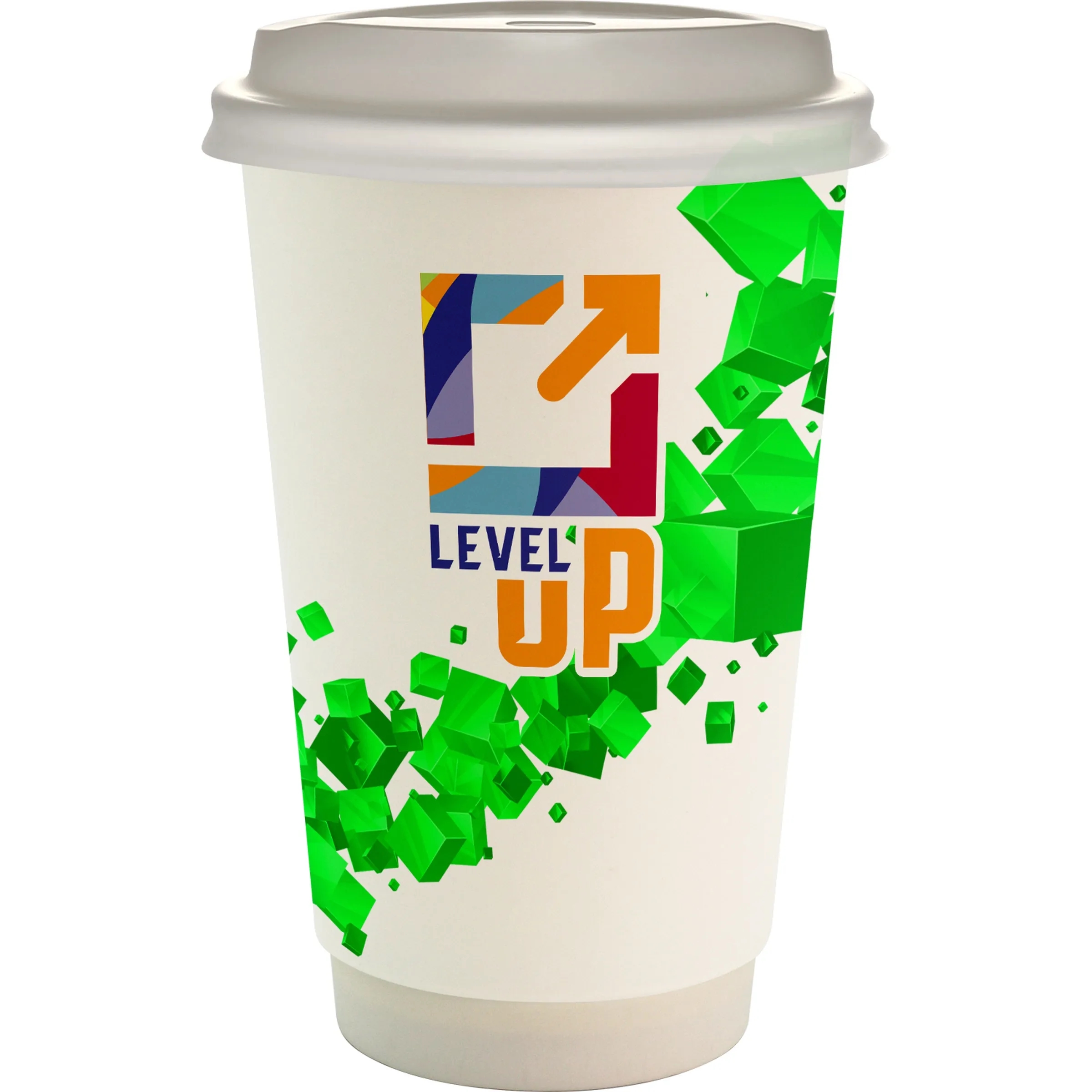 16 oz. Full Color Floating Cube Paper Cup With Lid 17
