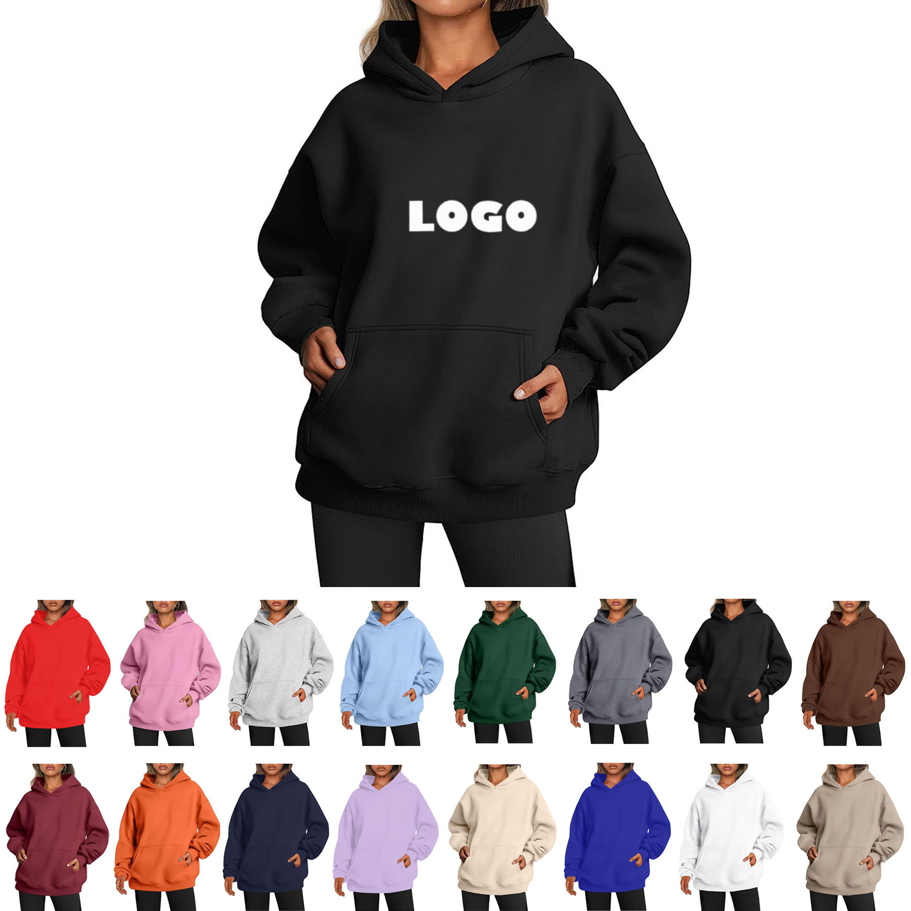 Women Oversized Winter Pullover Hooded Sweatshirt 2