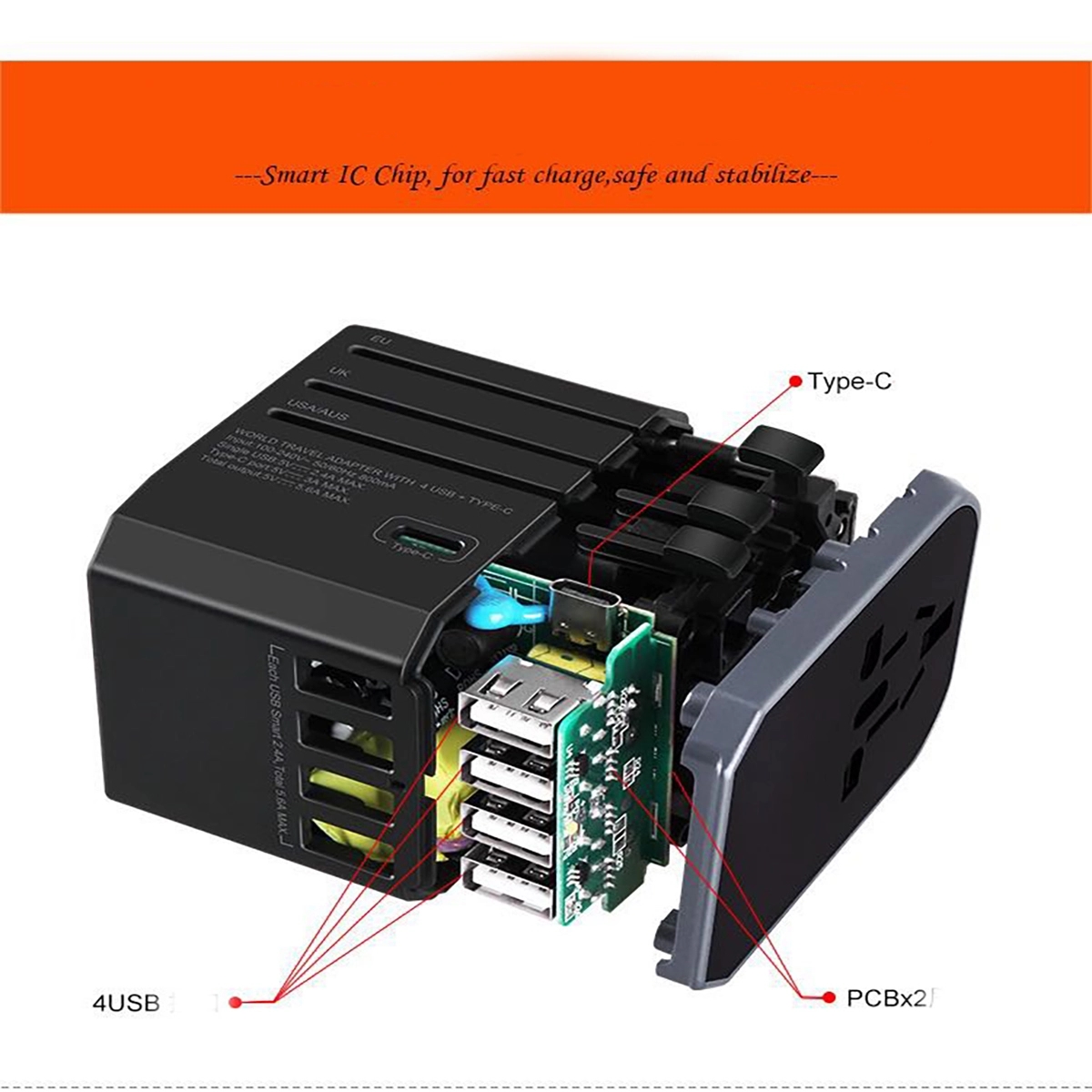 All in One Universal Travel Adapter with 3 USB Port 4