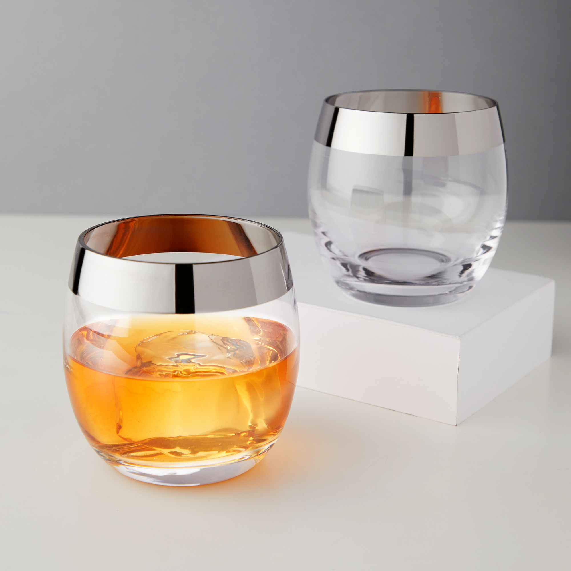 Viski® Chrome Rim Crystal Tumbler, set of 2 3