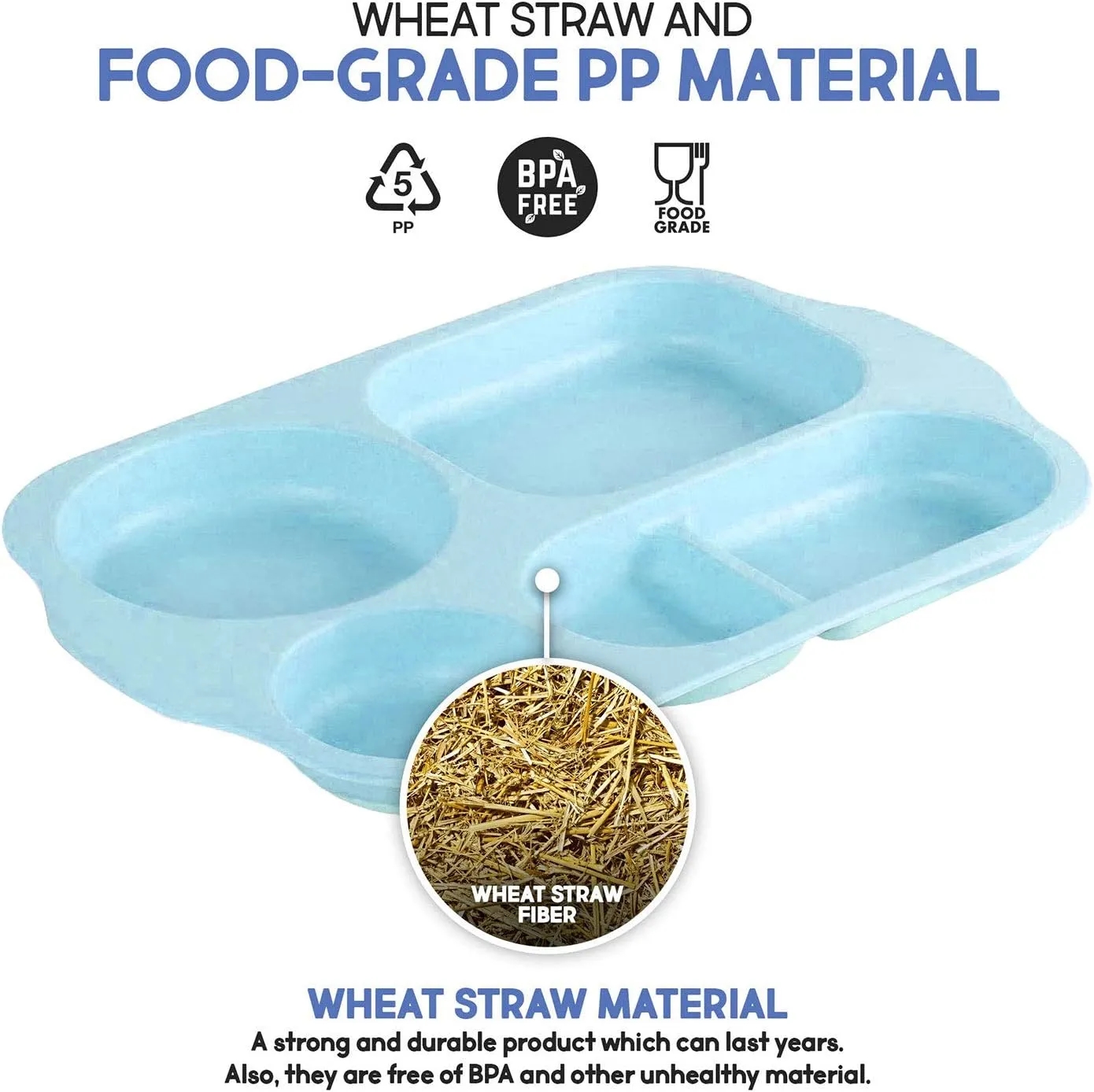Reusable Wheat Straw Plate With 5 Compartments 4
