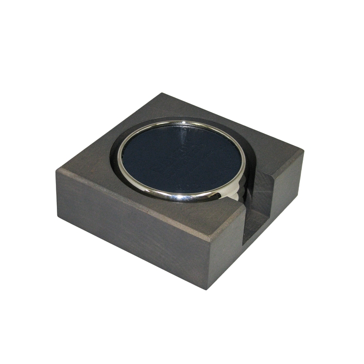 Metal & Leather Coaster Set in Wood Holder 14