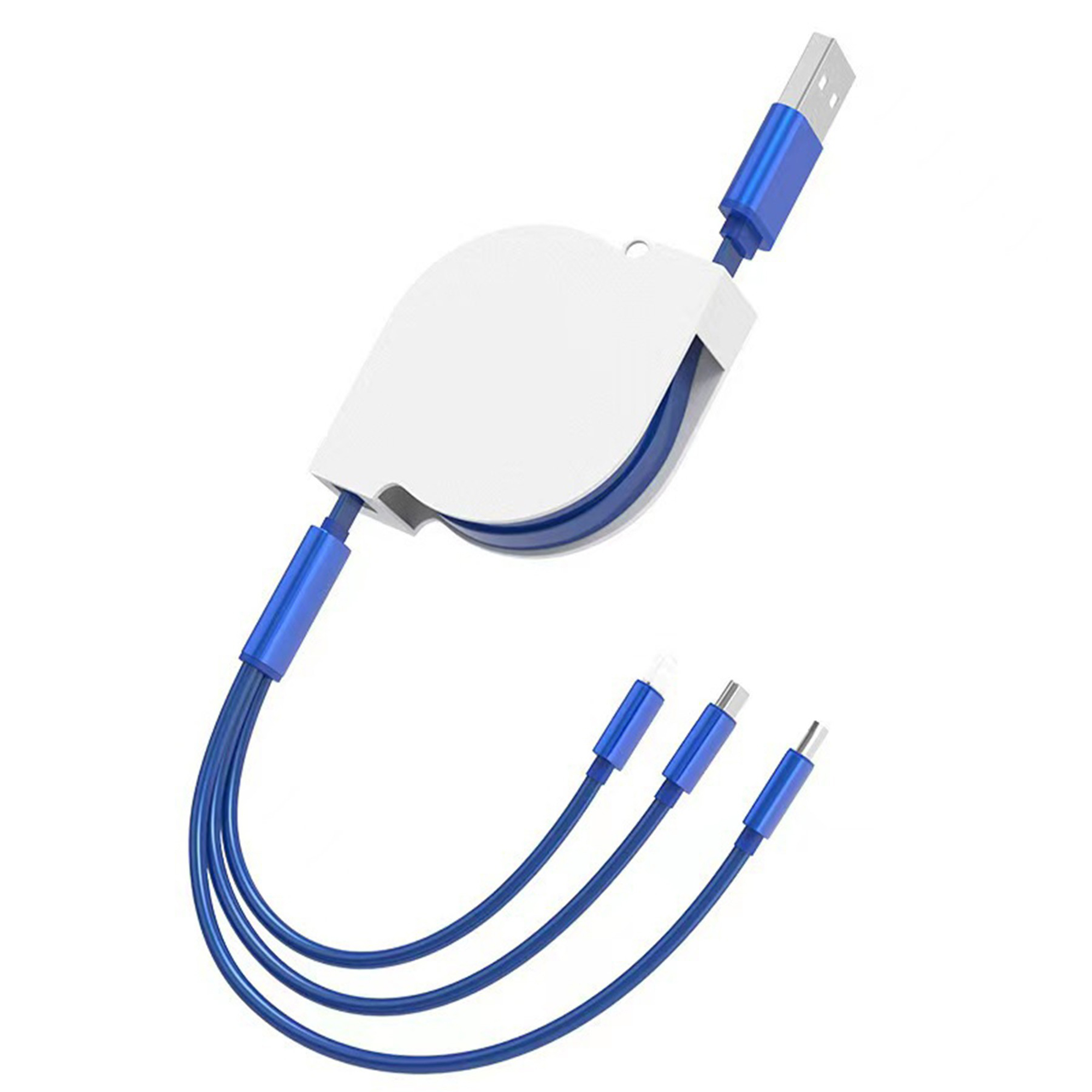 3 In 1 Extra Long Retractable Data Cable Metal Case USB 2