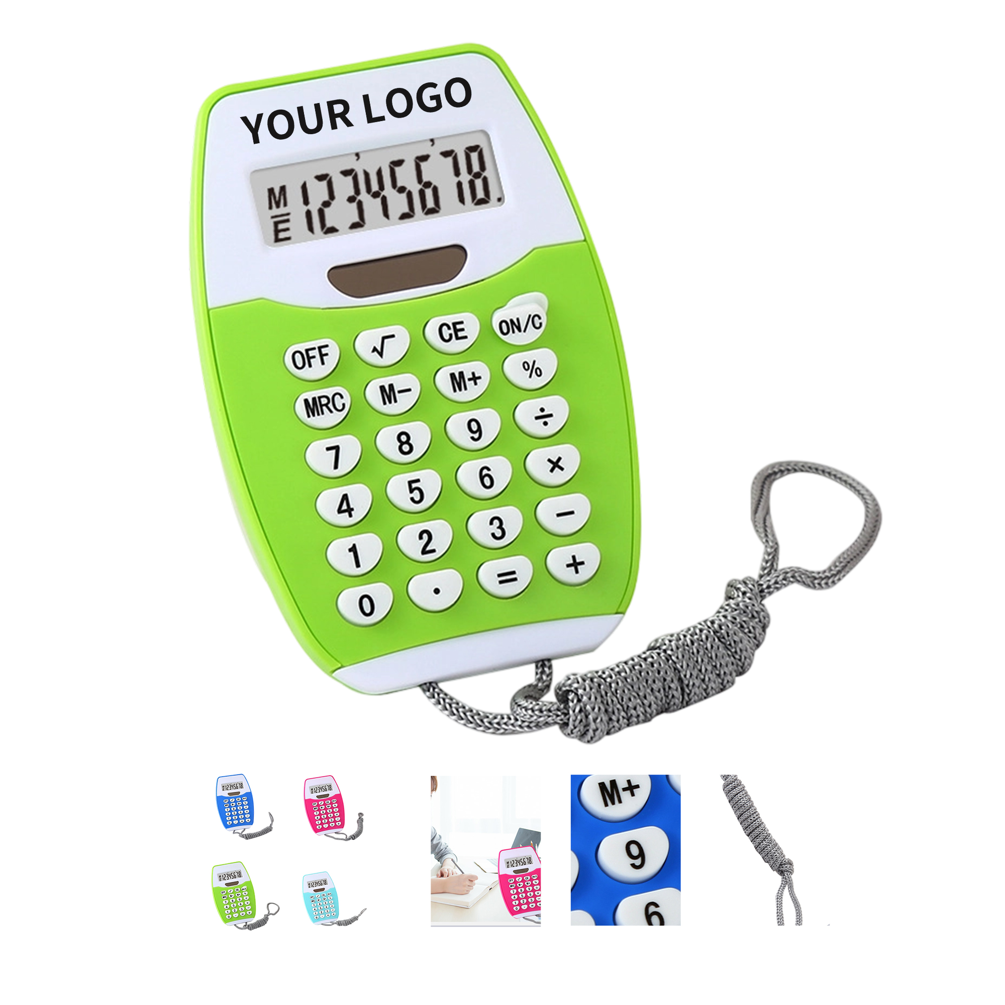 Dual Power Lanyard Calculator With 8 Digit Display 4" x 2.6" 5