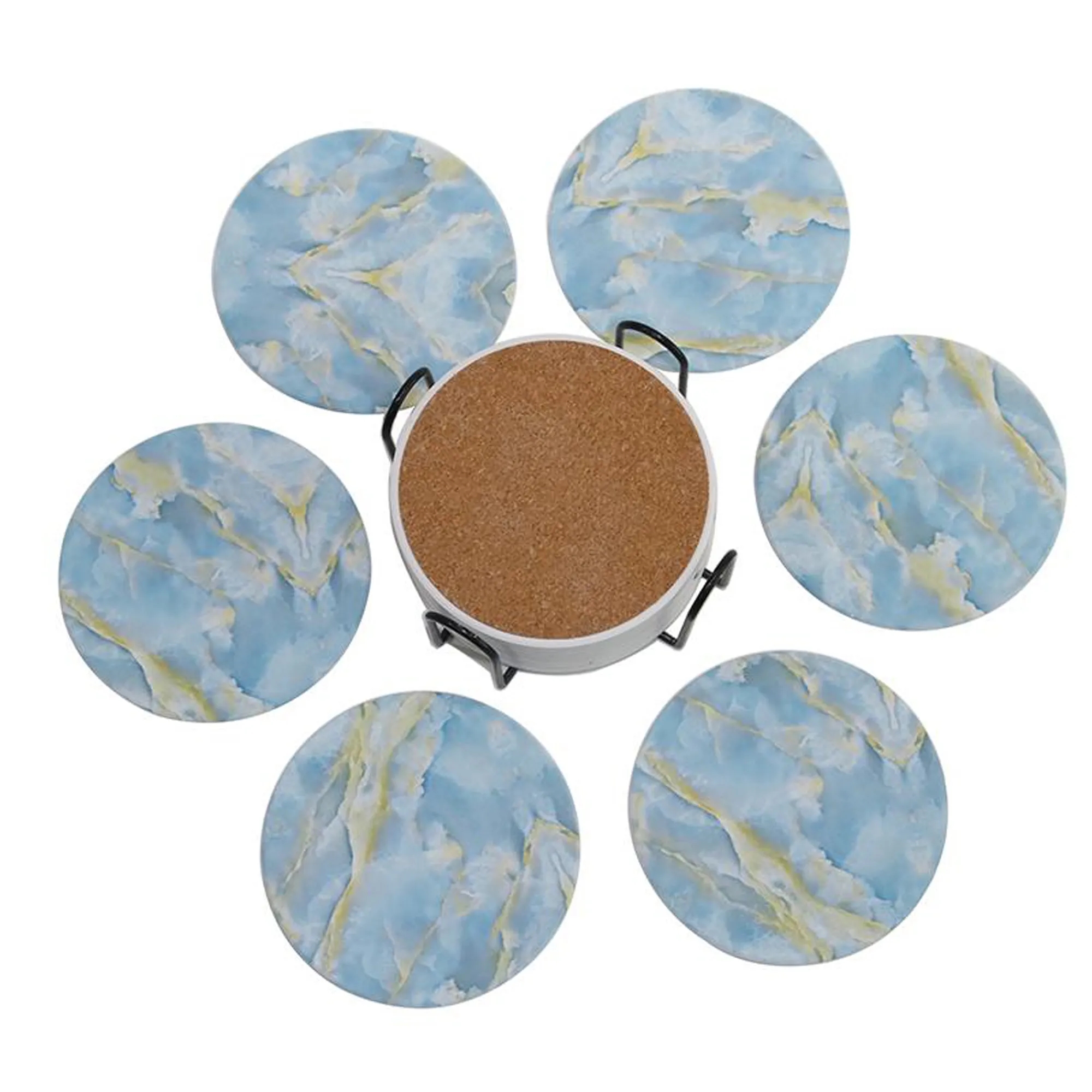 6 Pcs Ceramic Coaster Set with Holder 12
