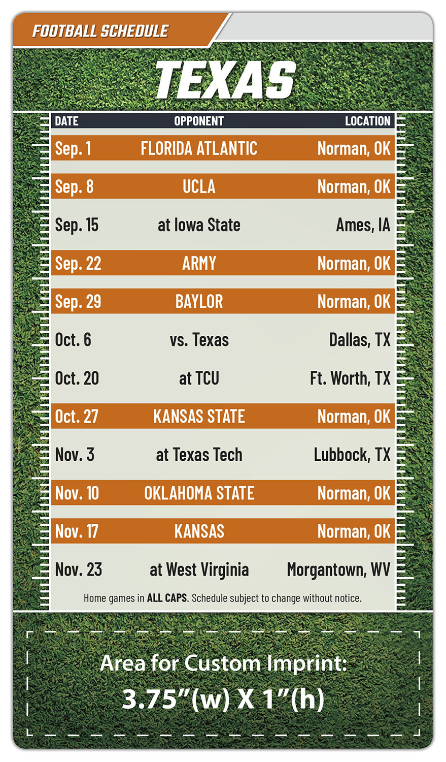 Magnet Football Sport Schedules - 4x7 Round Corners - TEX