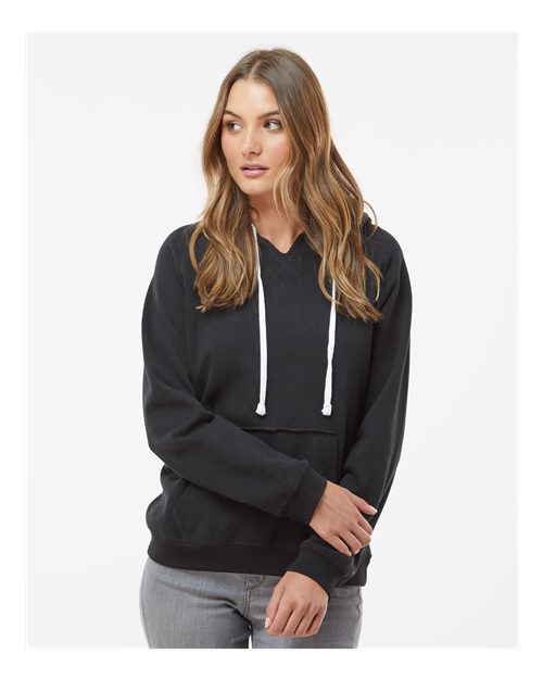 Women's Sueded V-Neck Hooded Sweatshirt - 8836 23