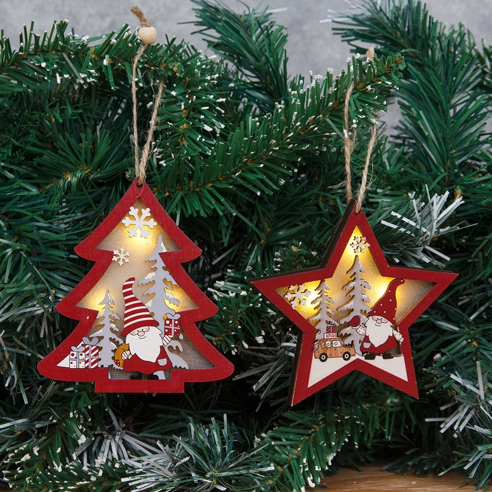 Christmas Wood Cutouts Pendants With Led Lights 2