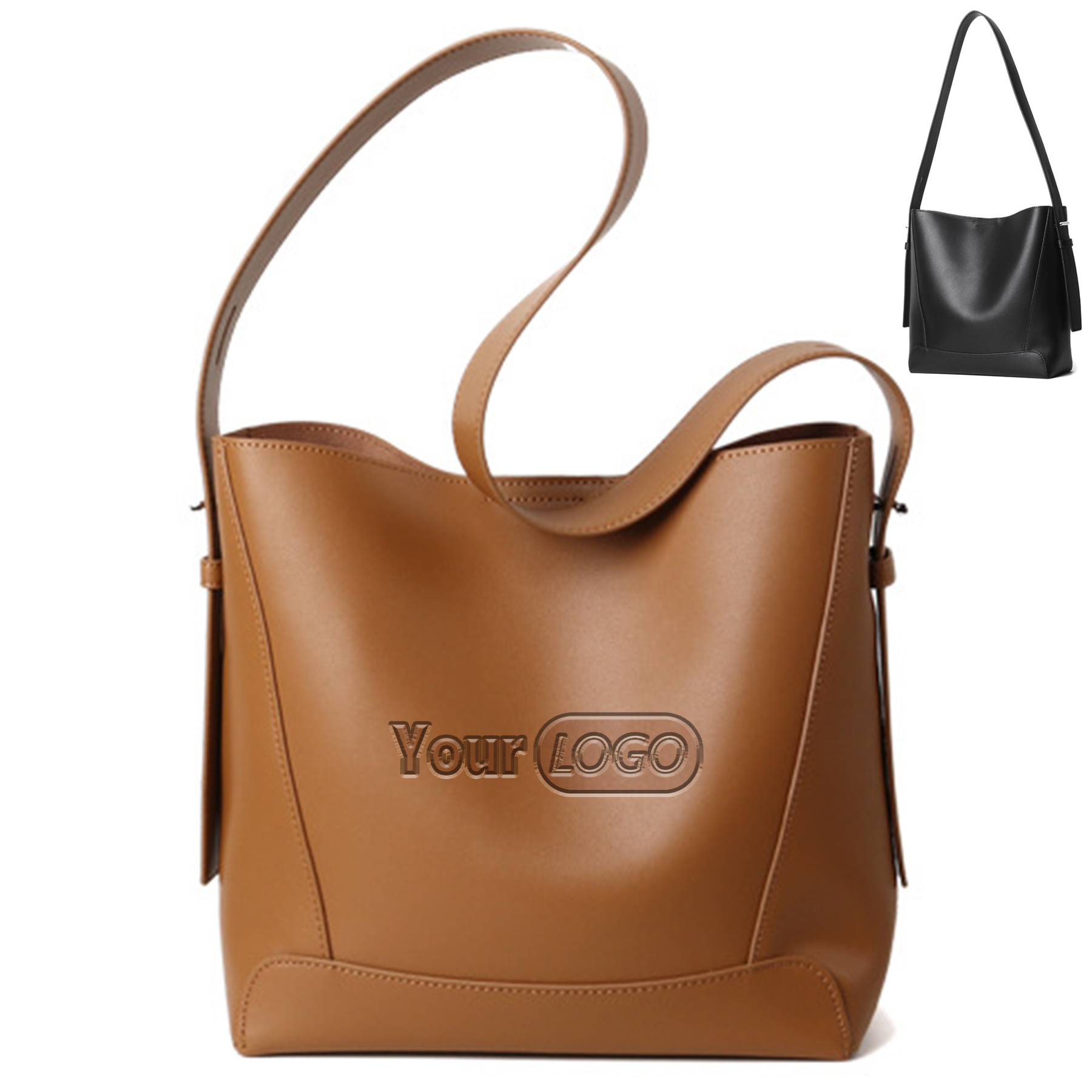 Genuine?Leather Bucket Tote Purses for Women, custom tote bag with logo imprint 2