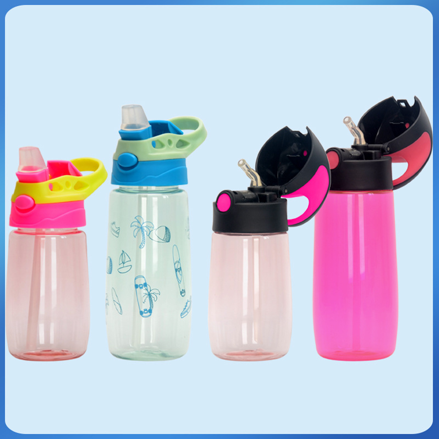 12.5/17.5 oz Easy-Flip Lid Kids' Plastic Straw Water Bottle 5