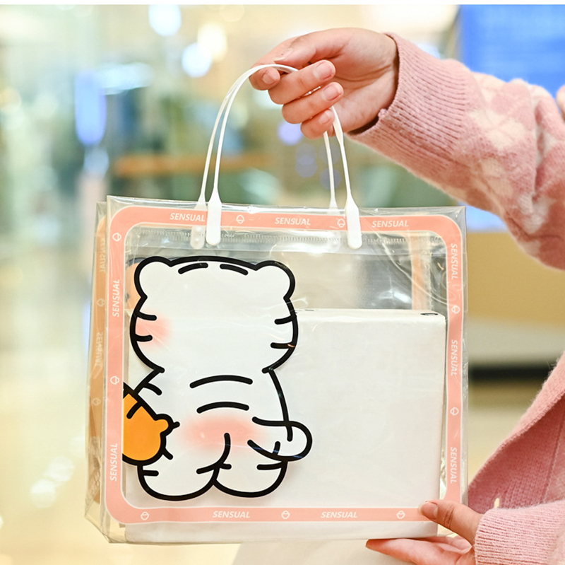 PVC Frosted Clear Tote Bags w/ Clever Tiger Pattern 4