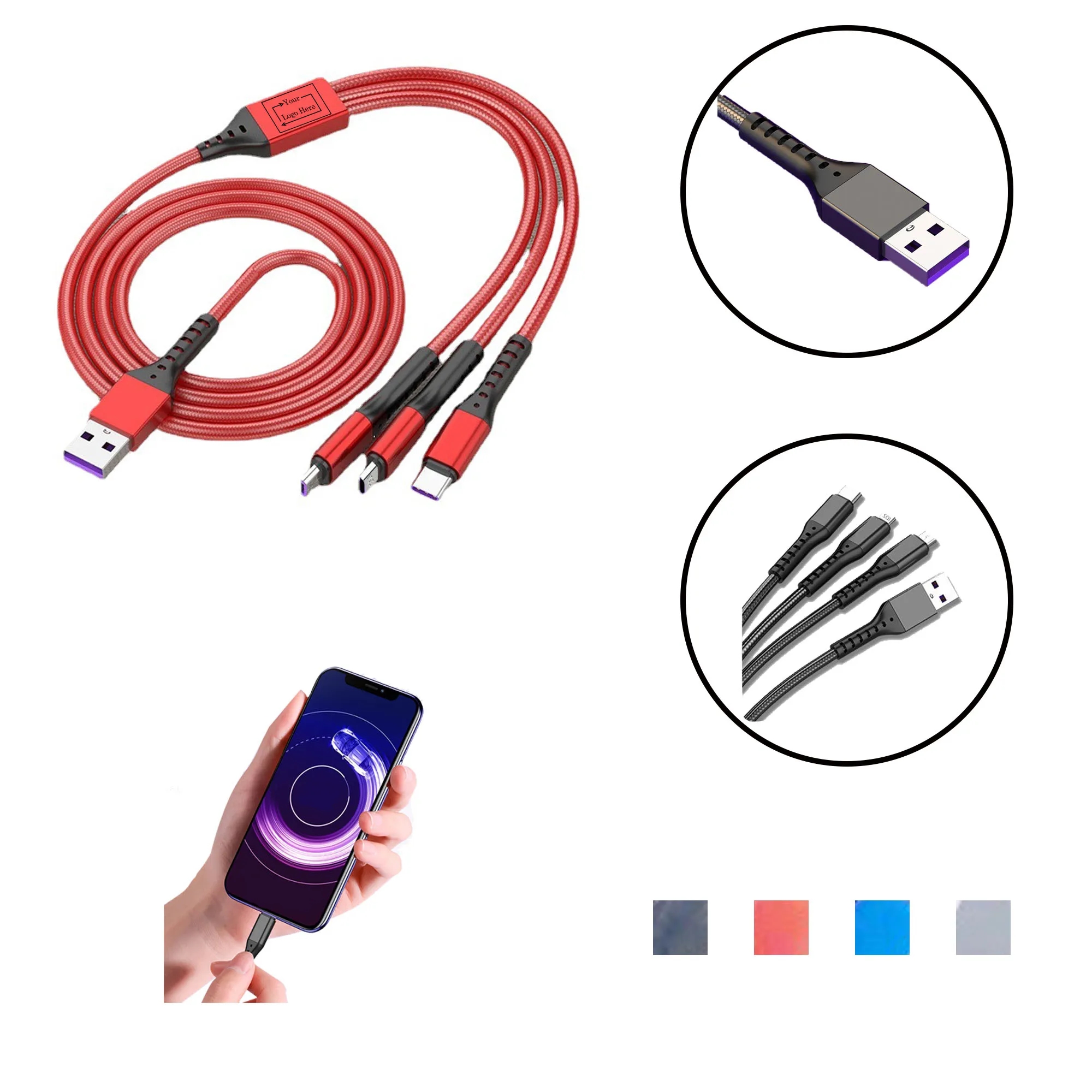 Silkscreen 3 in 1 braided Charging Cable