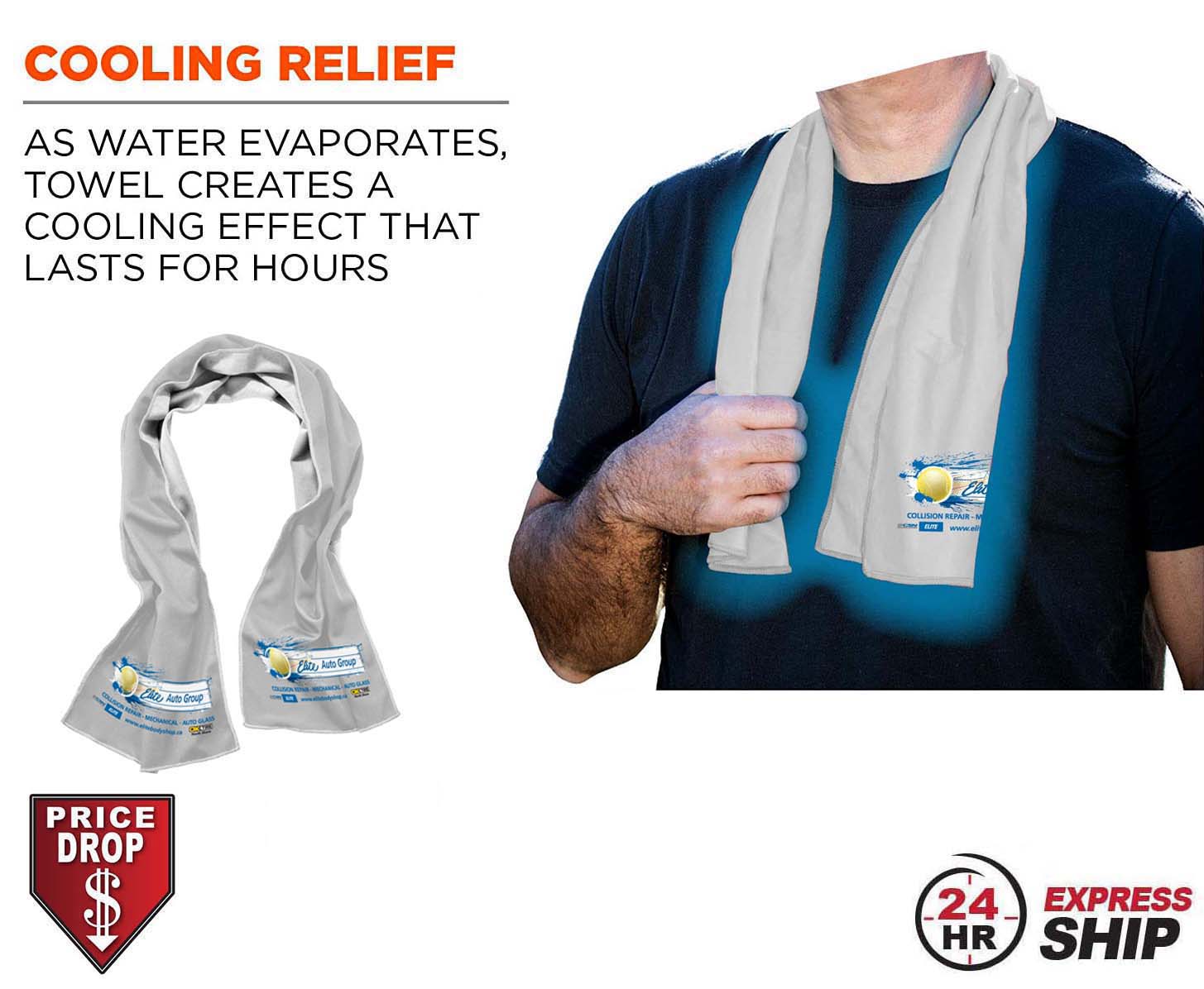 24 Hr Express Ship - White Cooling Towel, 12"x40", with full color sublimated logos 6
