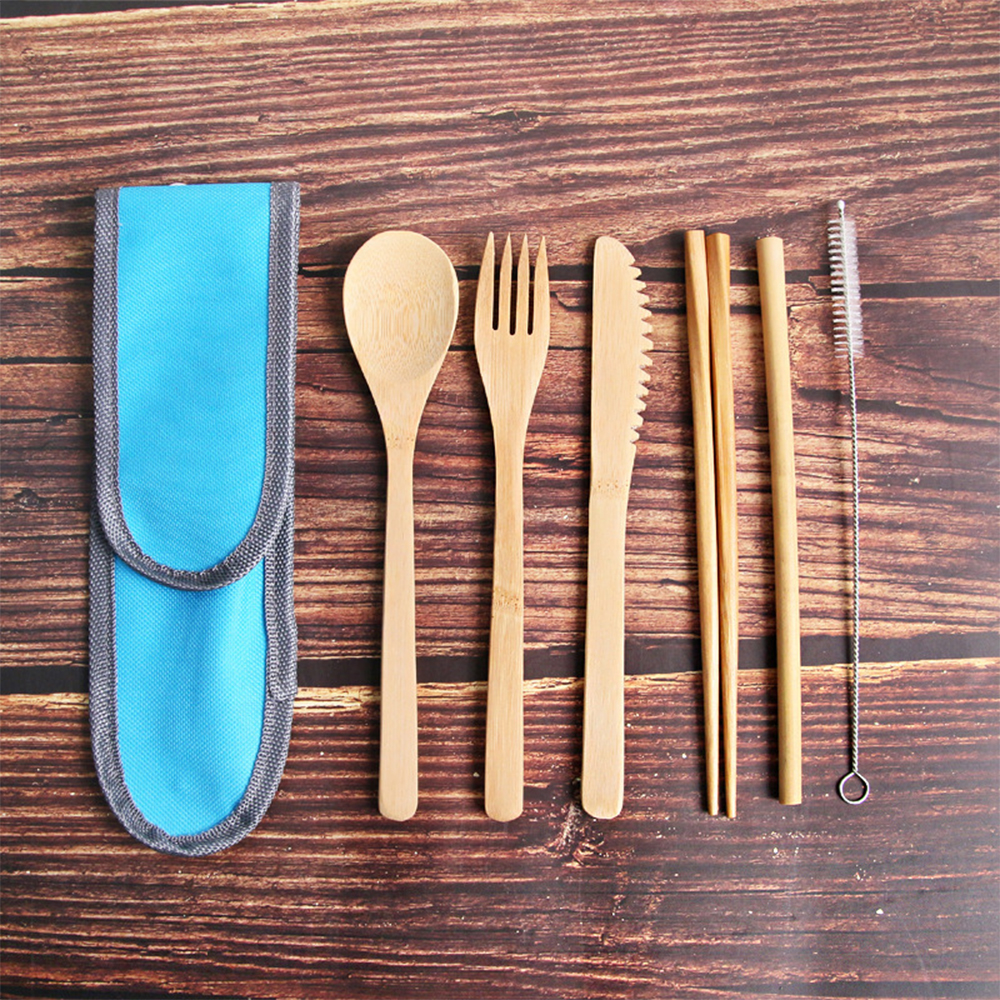 Bamboo Travel Tableware Set With Carrying Case 4