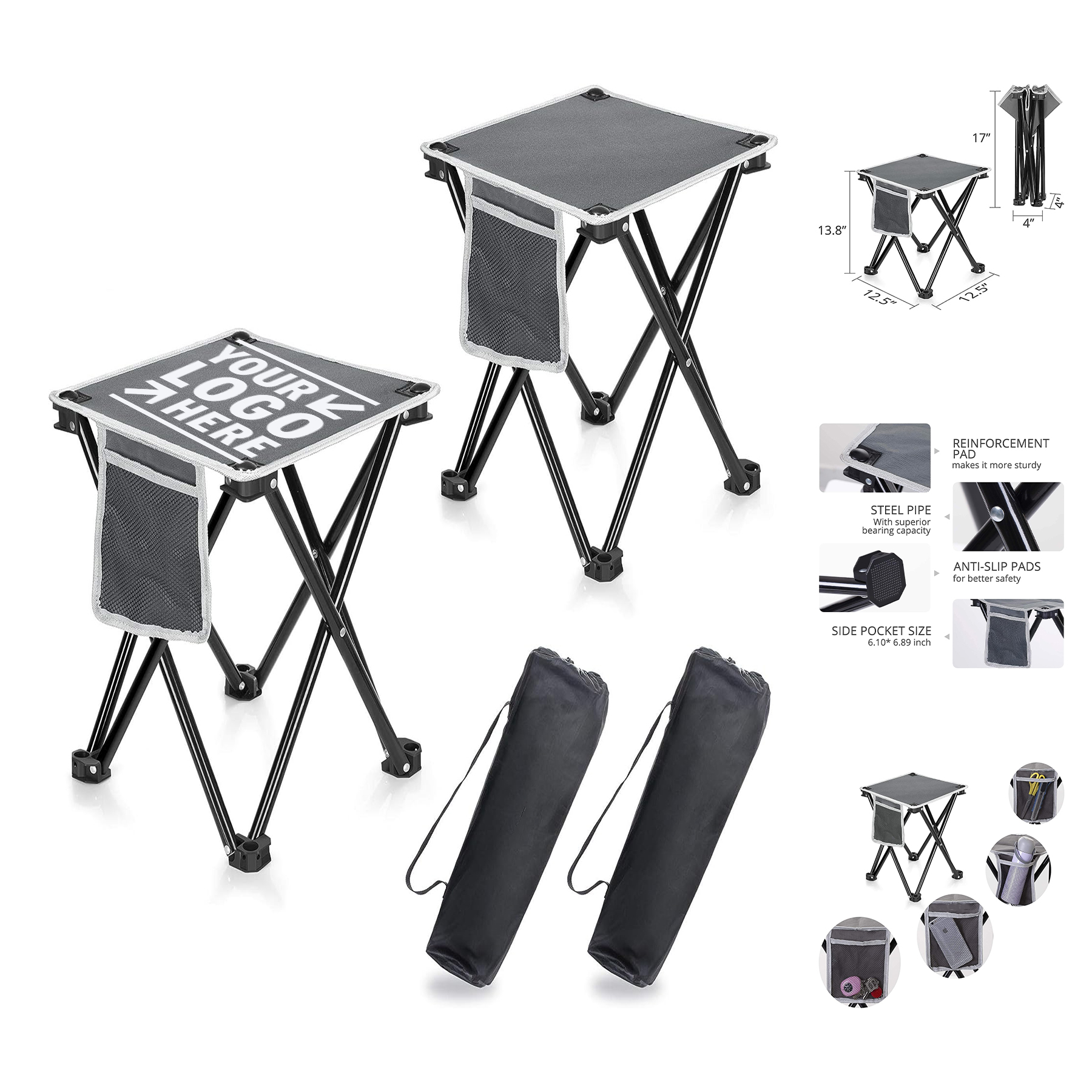 2 Pack Outdoor 400 LBS Capacity 13.8 Inch Portable Folding Camping Stool With Carry Bag 2