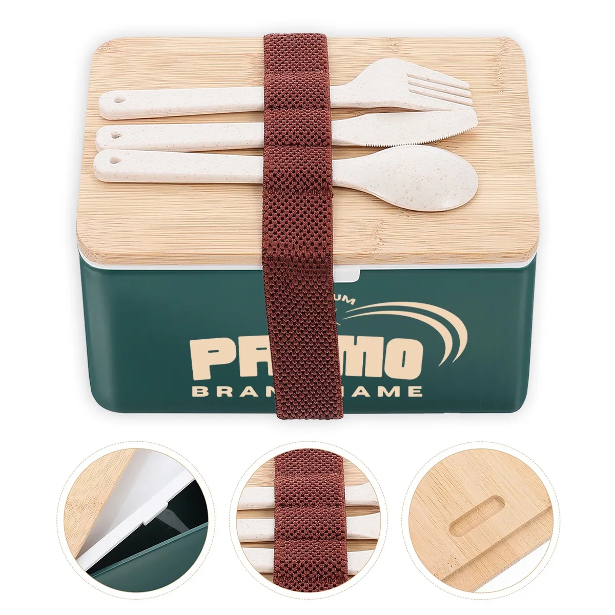 Bamboo Suqare Rectangle Bento Box Lunch Set with Utensils 6