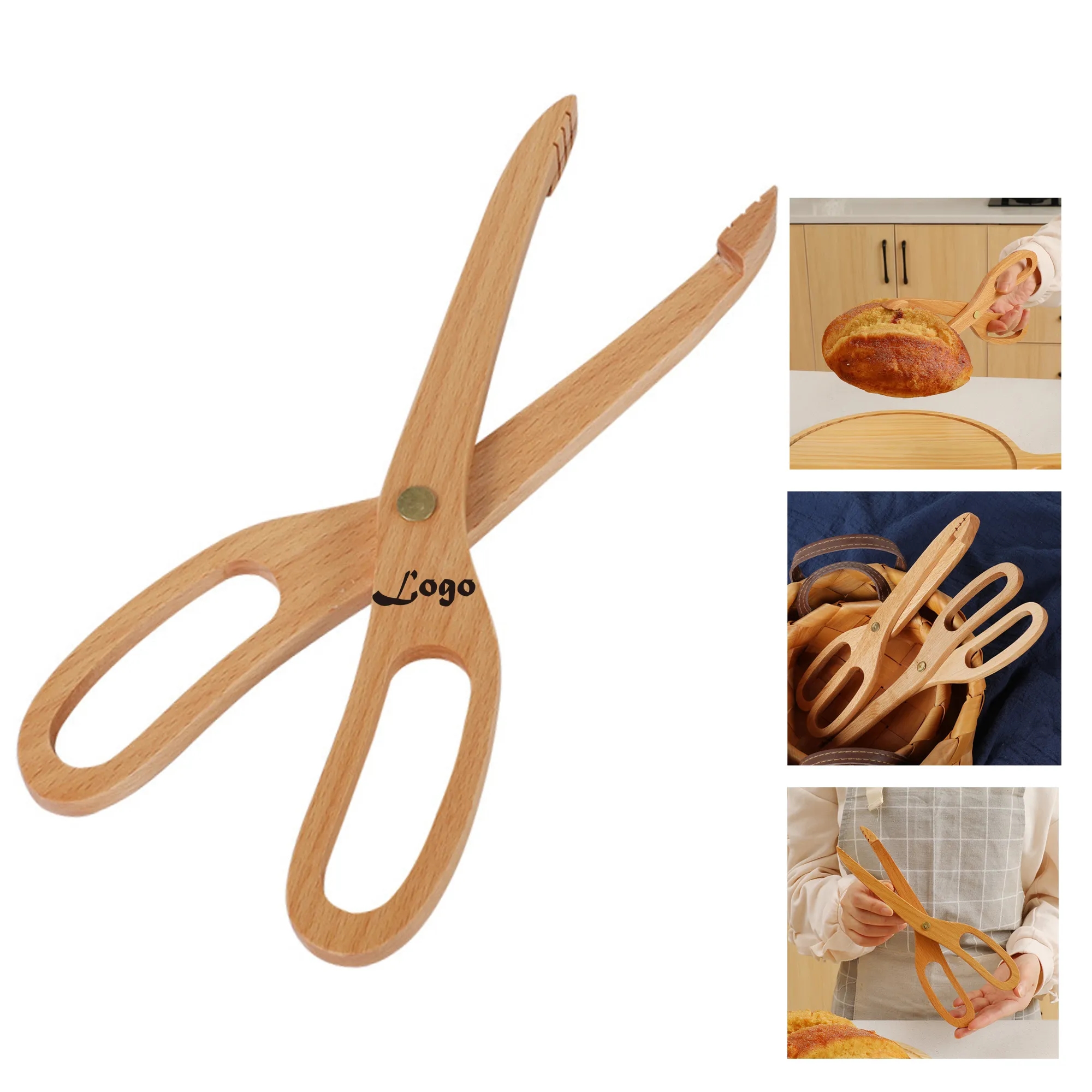 MOQ50PCS Custom Wooden Cake Clip Kitchen Scissor Toast Tongs 1