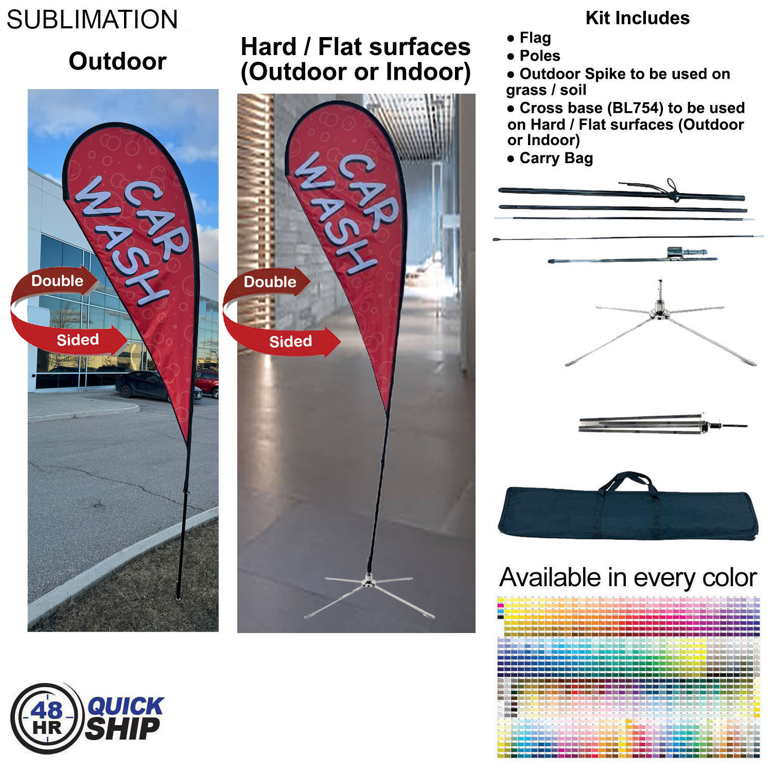 48Hr Quick Ship -12' Medium Tear Drop Flag Kit Full Color Graphic Double Side, Outdoor & Indoor base 4