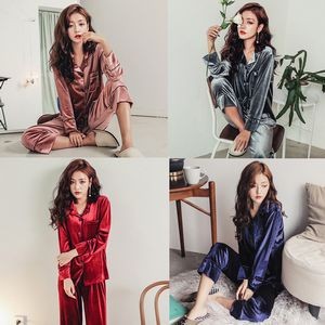 Women's long sleeve two-piece golden velvet pajamas 1