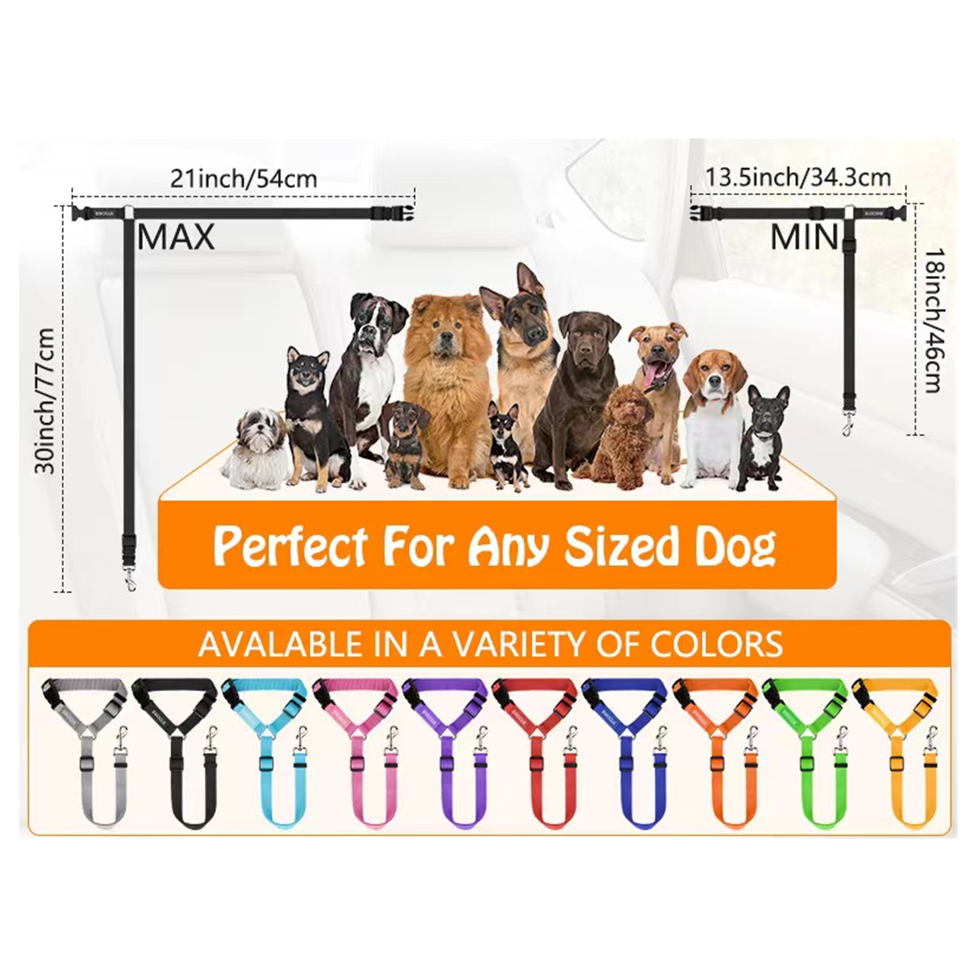 2 Packs Adjustable Dog Cat Safety Seat Belt In Car 6