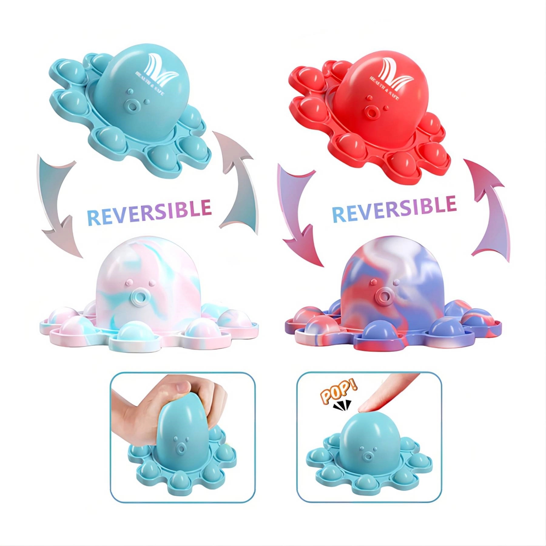 Reversible Octopus Pop Fidget Toy Keyring 2