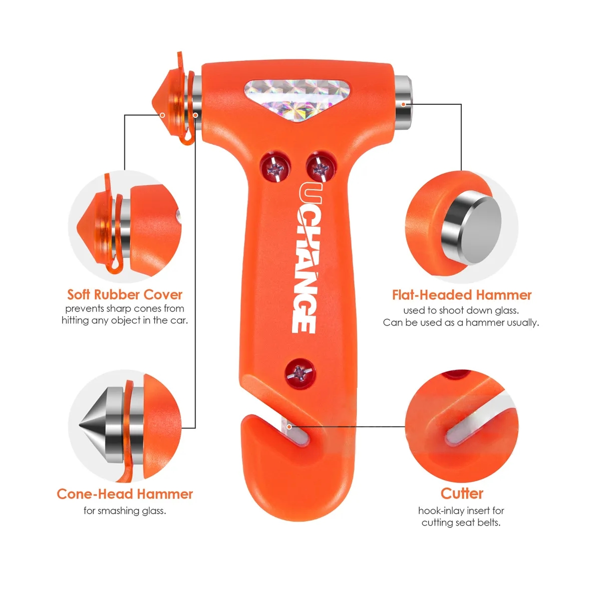 Auto Safety Hammer With Seat Belt Cutter And Strap 3