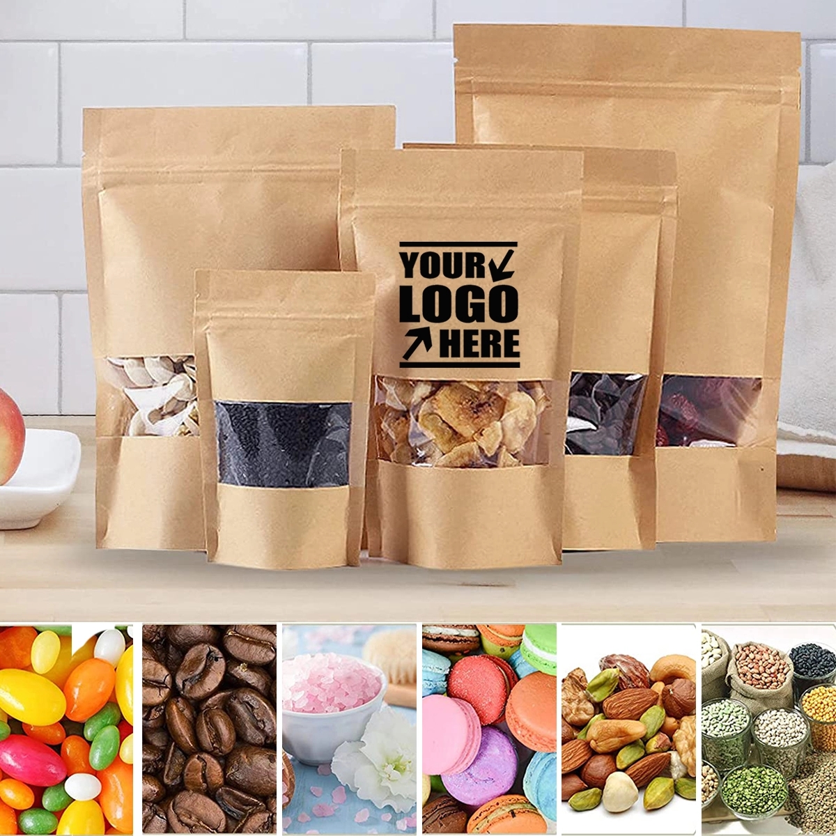 Reusable Kraft Ziplock Stand Up Pouch With Window 1