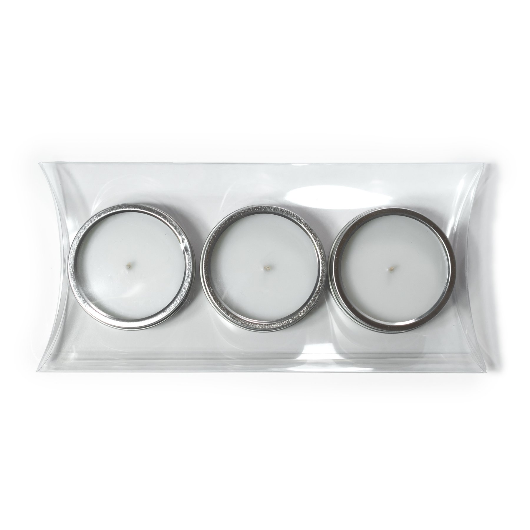 2 oz Mini Tin Travel Candle Trio Set Silver/Clear Lid