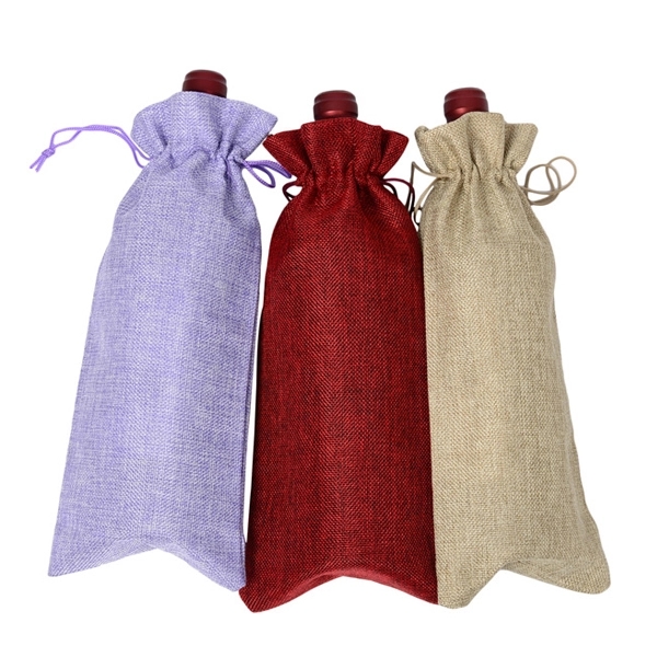 Jute Wine Bottle Bags Drawstring Pouch 2