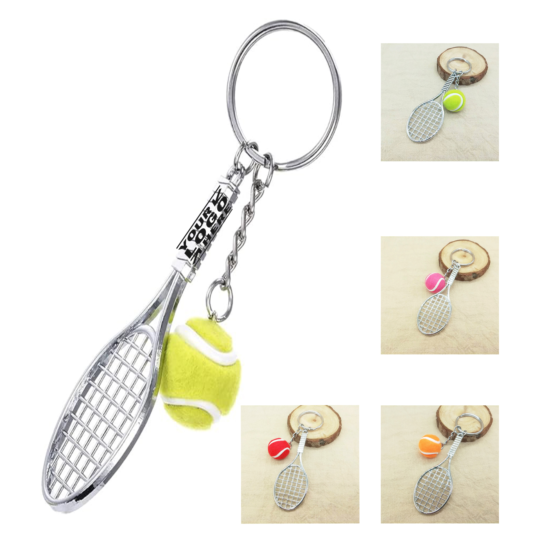 Z55-B Tennis Racket Ball Charms Pendants Keychain Key Ring