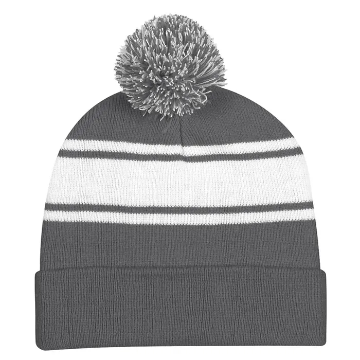 Knit Beanie with Cuff and Pom Ball 8