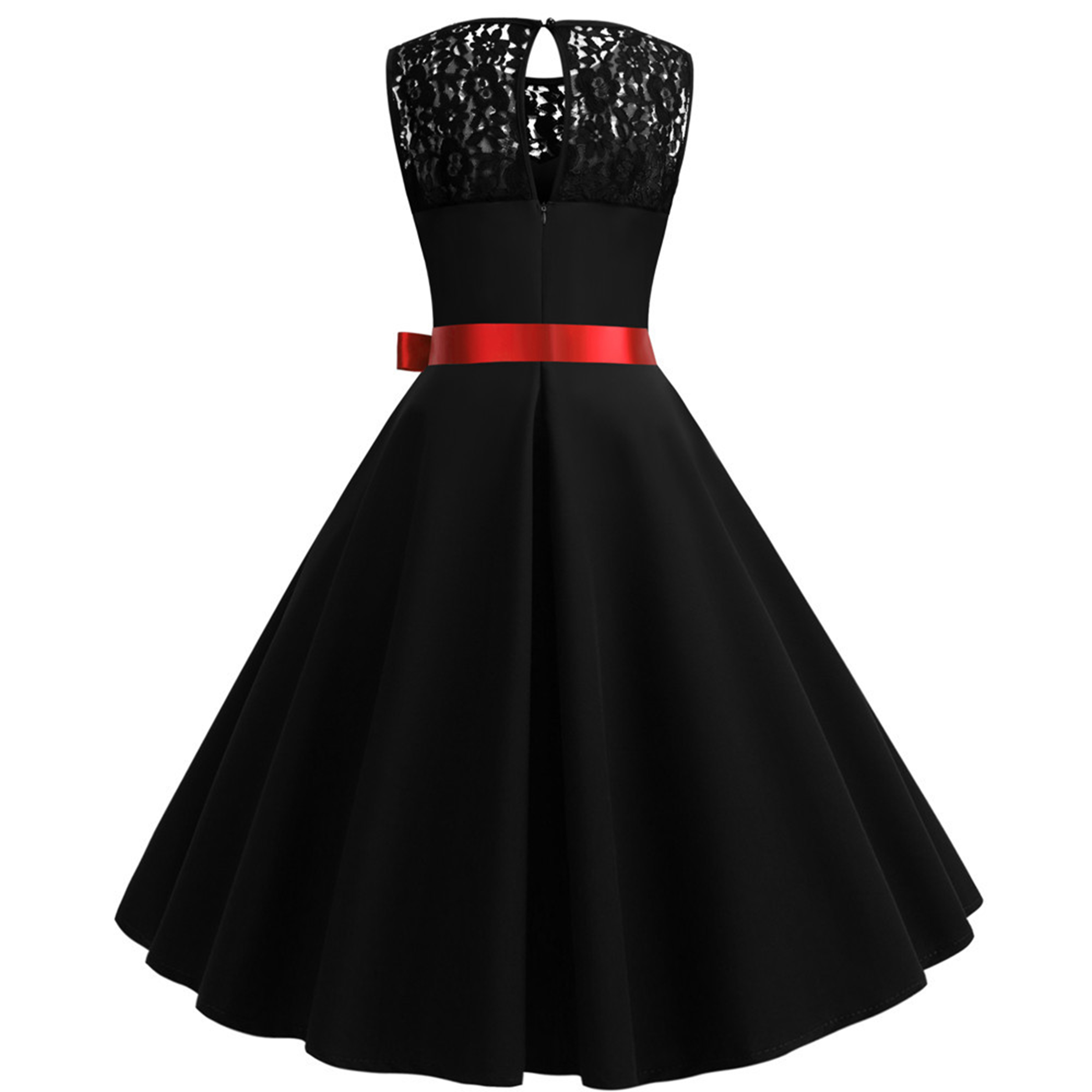 Polyester Retro Sleeveless Lace Patchwork Dress 9