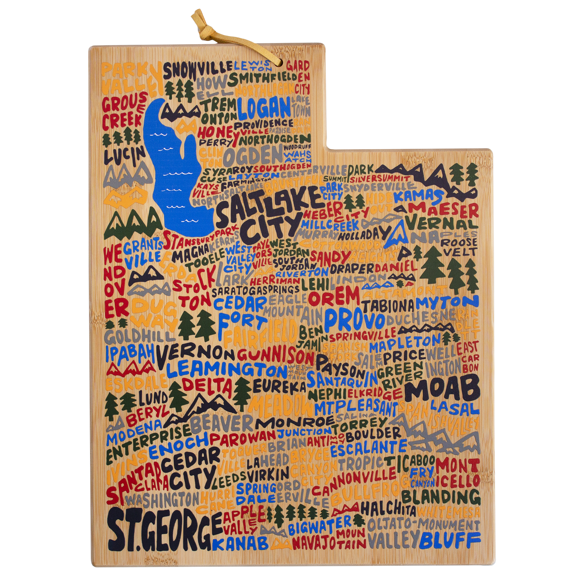 Utah State Shaped Cutting and Serving Board with Artwork by Wander on Words™