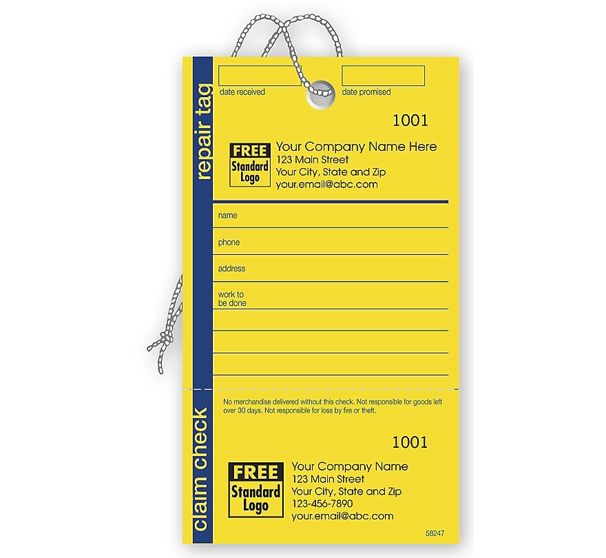 Repair Tag In Yellow W/Navy Border 3.125 X 5.5 3