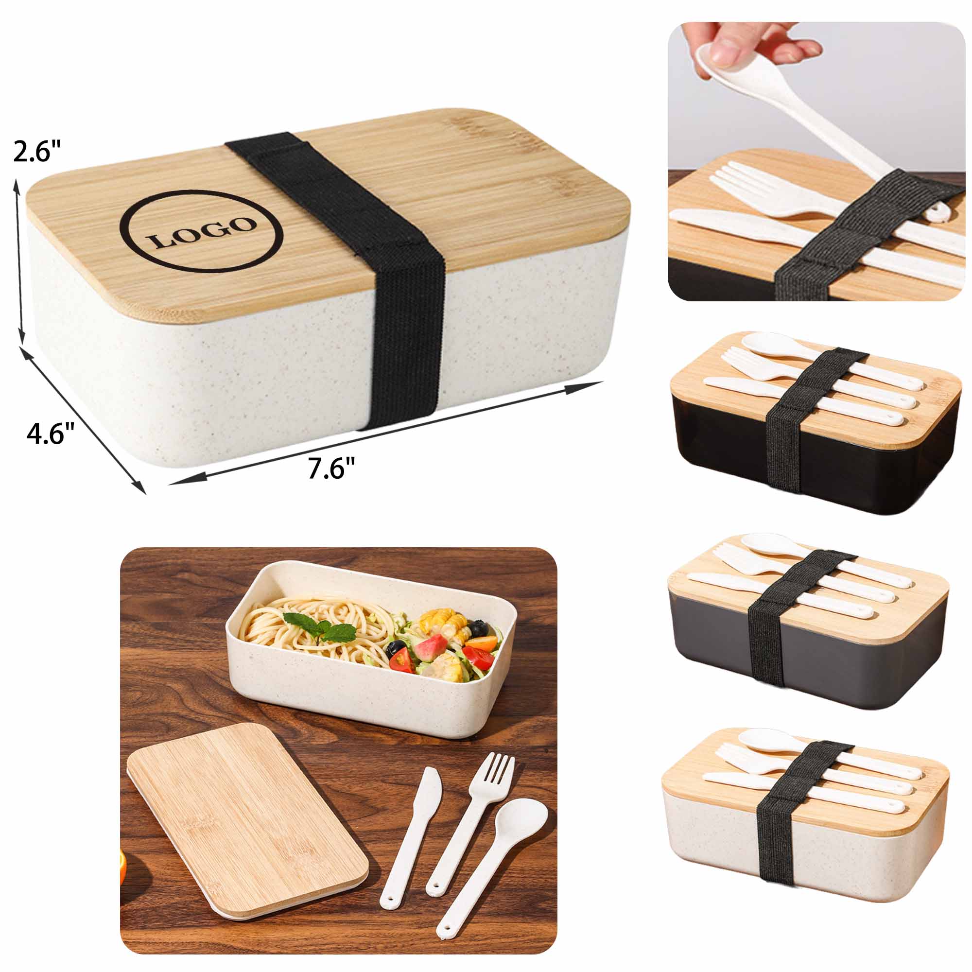 Durable Bamboo Bento Lunch Box With Tableware 3