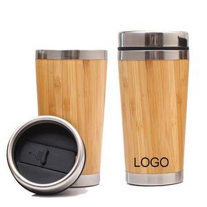 15oz Double Walled Stainless Steel Bamboo Coffee Travel Tumbler 6